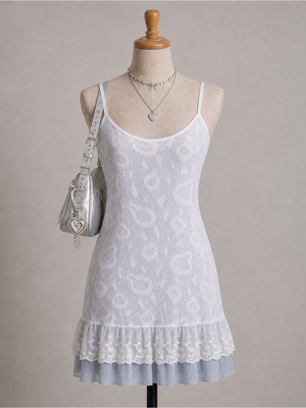Vintage Lavender & White Lace Ruffle Slip Dress | Romantic Coquette Mini Dress
